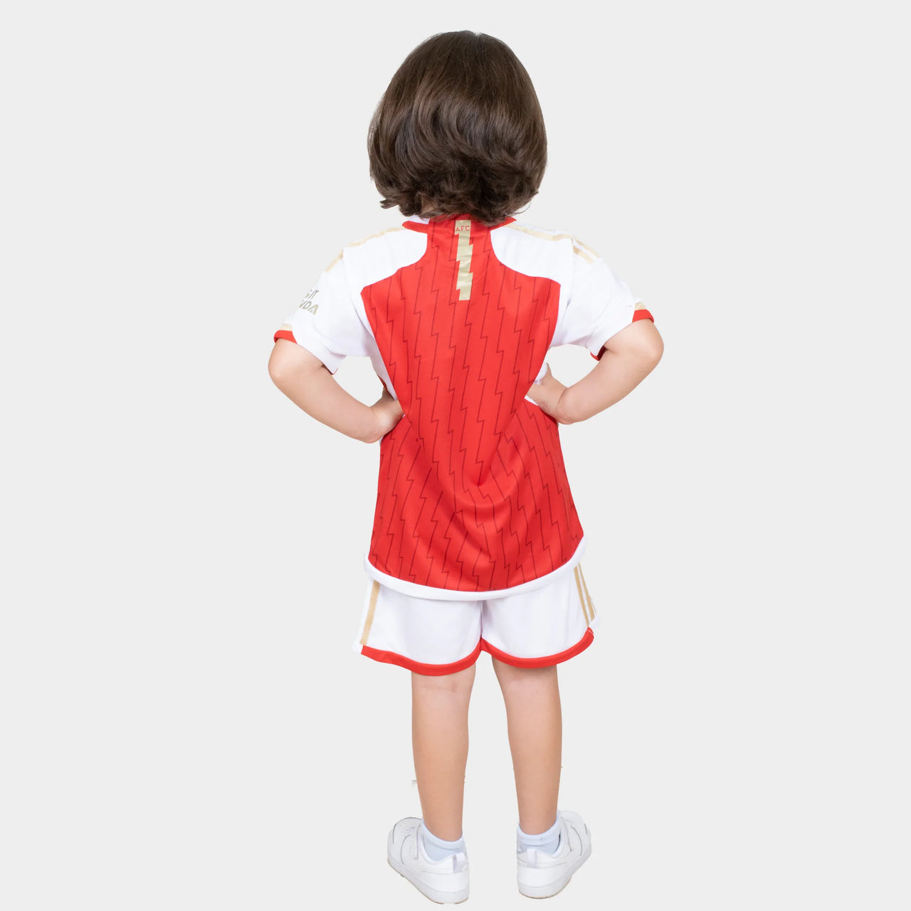 Arsenal Kids Kit Home Season 23/24 Designed By Mitani Store , Regular Fit Jersey Short Sleeves And Round Neck Collar In Red Color
