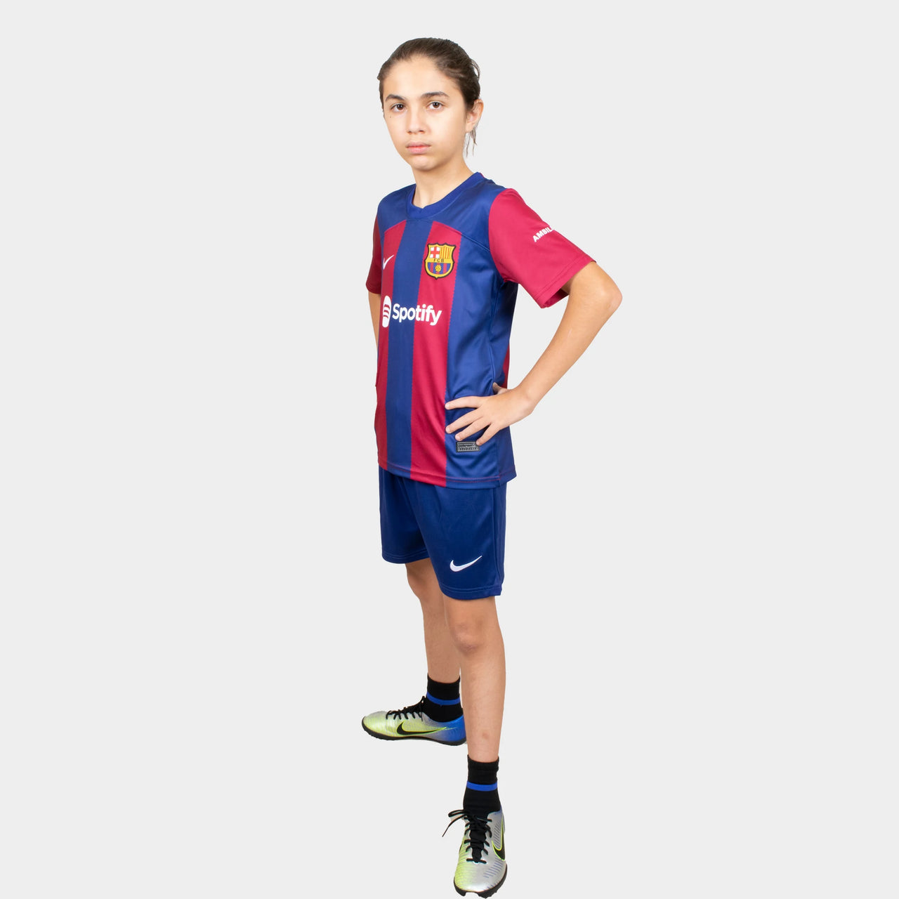 Barcelona Kids Kit Home Season 23/24 Designed By Mitani Store , Regular Fit Jersey Short Sleeves And Round Neck Collar In Blue And Red Color