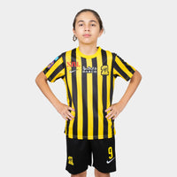 Thumbnail for Al Ittihad Fc Kids Kit Home Season 23/24 Designed By Mitani Store , Regular Fit Jersey Short Sleeves And Round Neck Collar In Yellow Color